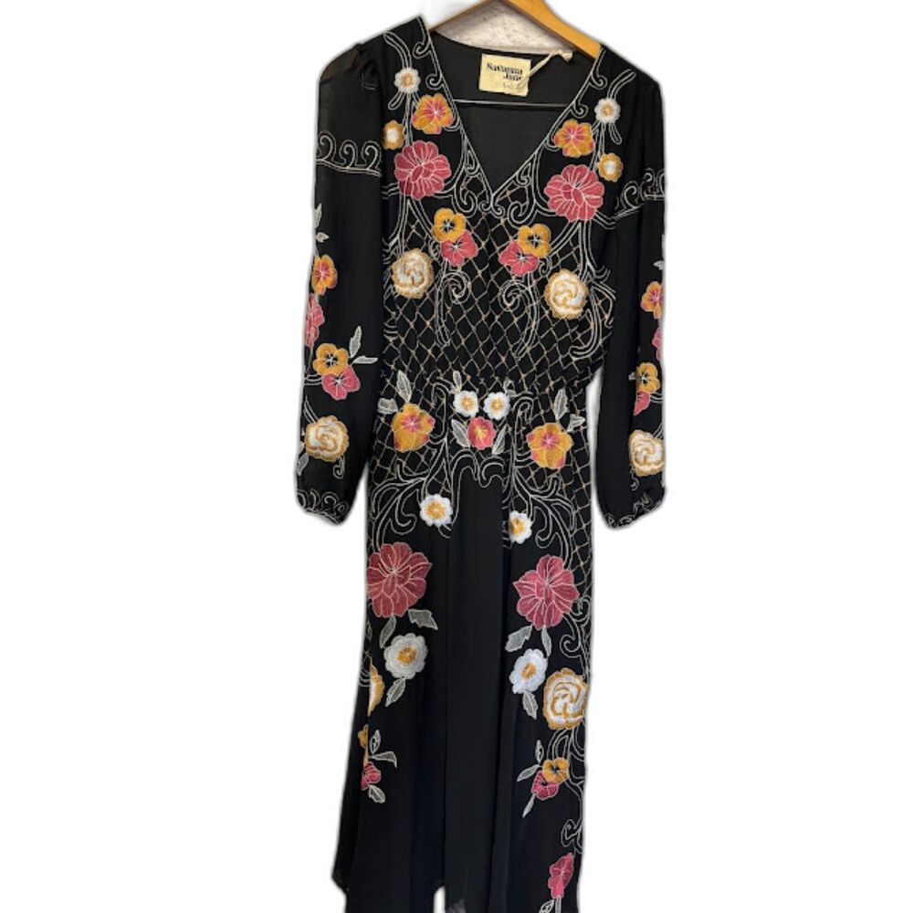 Savanna Jane Embroidered Maxi Dress Dark Floral Western Boho Sz Small NWT Rodeo